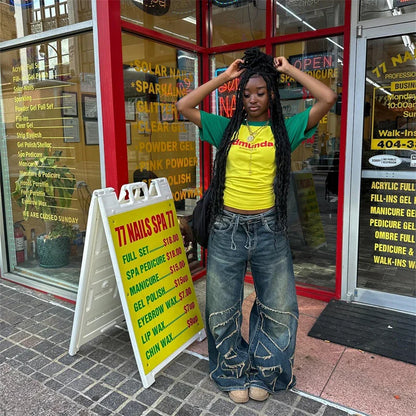 Slim Fit Letter European American Y2K  Crop Top