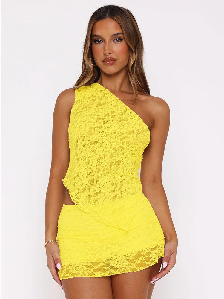 Irregular Lace Patchwork Skirt Knit Set