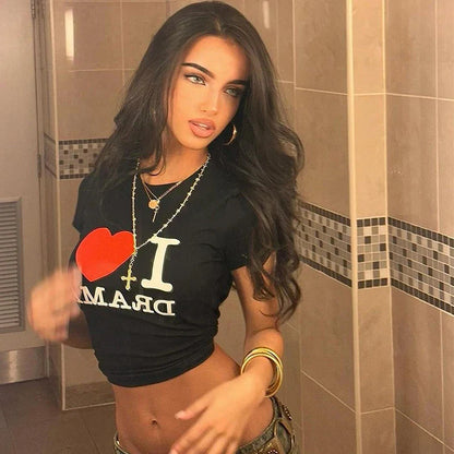 Gothic Letter Print Slim Crop Top