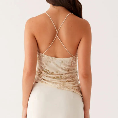 Sequin Sparkle Glitter Pearl Floral Y2K Cami Top