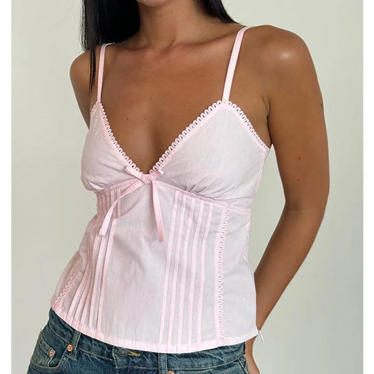 Plain Fashion Bow Harajuku Streetwear Cami Top