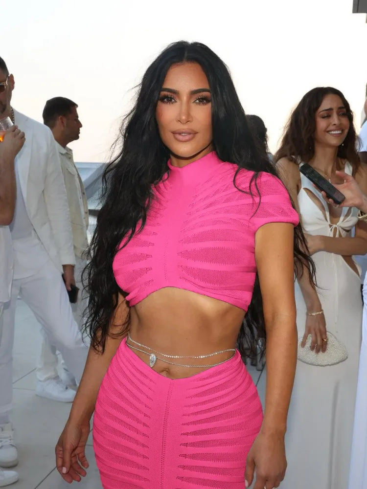 Knitted Crop Top Hollow Out Design Two Piece Shorts Set