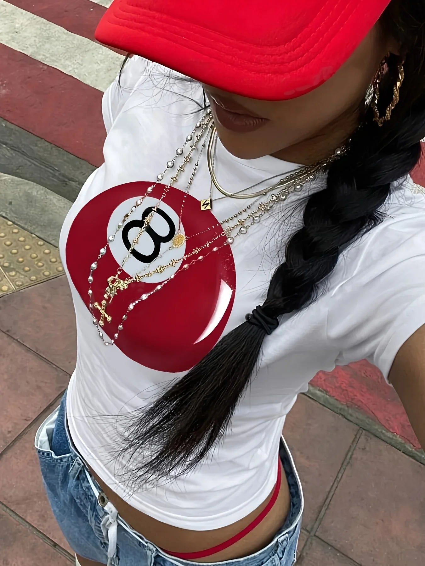 8th Ball Art Pattern Red T-shirt