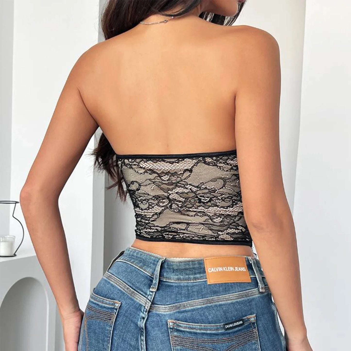 Lace Patchwork Hollow Out Strapless