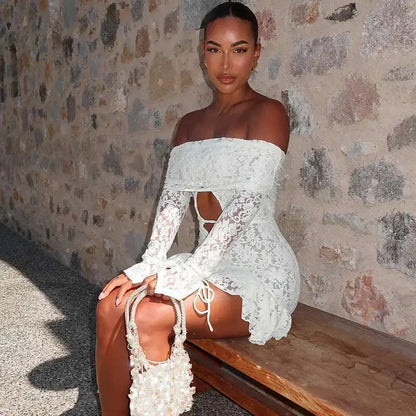 Strapless Lace Backless Party Mini Dress