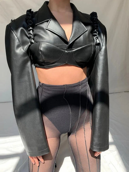 Black Slim PU 2Piece Tank Jacket