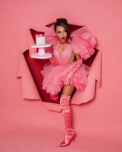 Pink Tulle Ruffled A-Line Party Dress