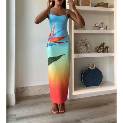 Square Neck Sequined Slit Floral Dress