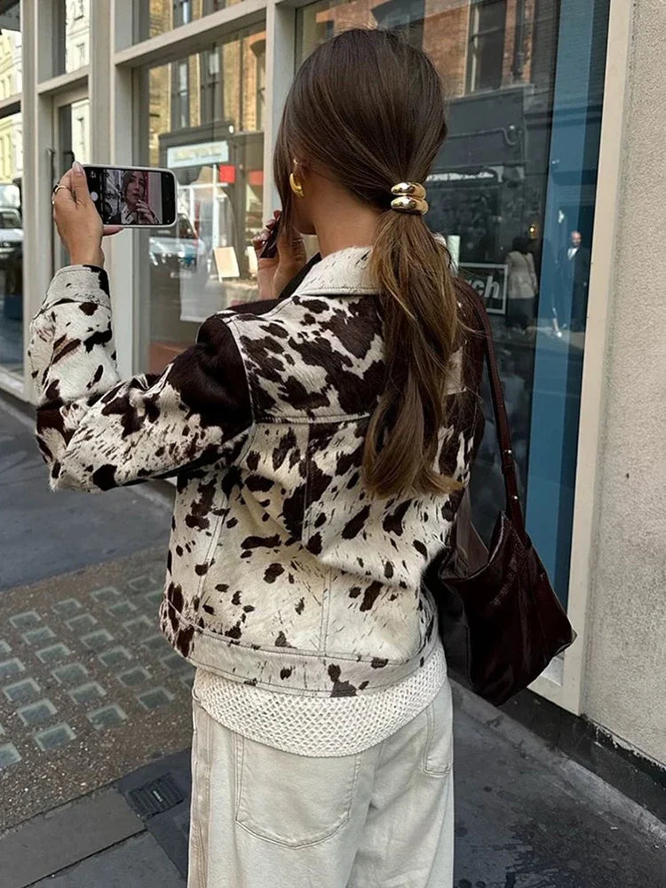 Printed Lapel Casual Splice Jacket