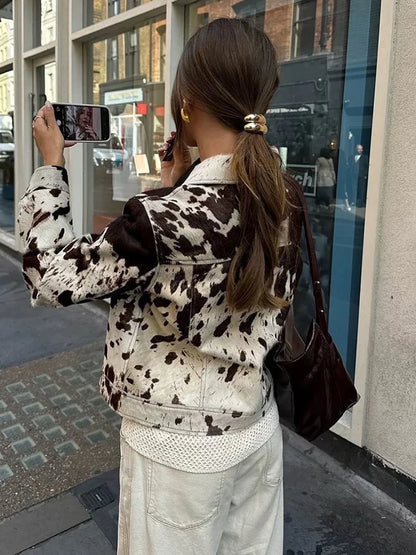 Printed Lapel Casual Splice Jacket