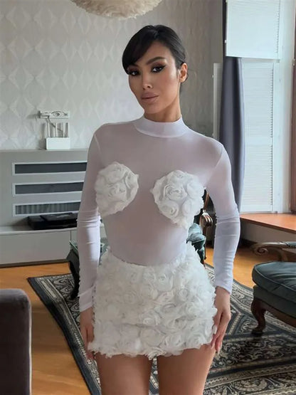 Mesh Patchwork Flower Mini Knit Set