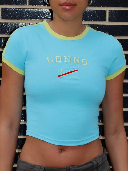 National Flag Color Contrast Crop Top