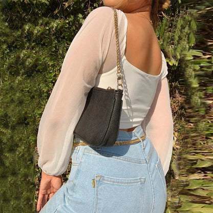 V-Neck Drawstring Bandage Sheer Top