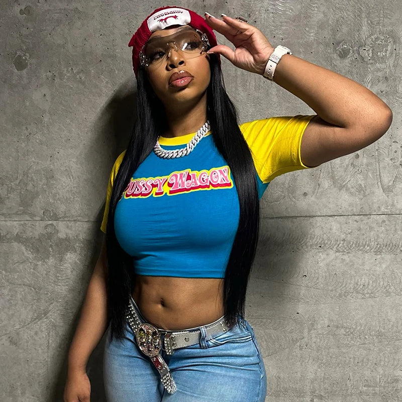 Color Clash Round Neck Spice Girls Crop Top