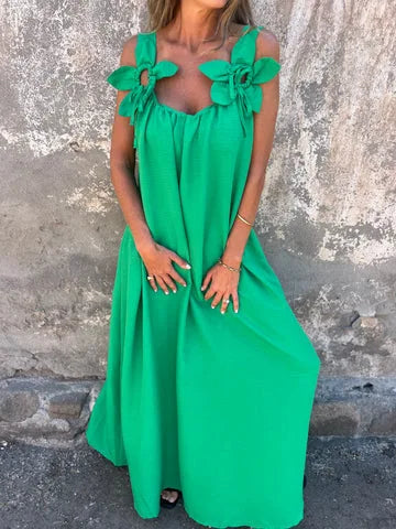 Loose Sleeveless Solid Maxi Floral Dress