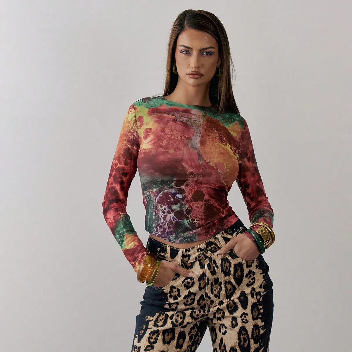 Mesh Tie Dye Sheer Top