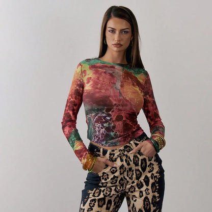 Mesh Tie Dye Sheer Top