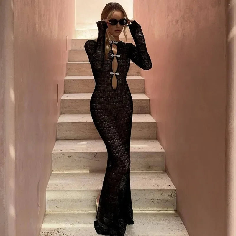 Sheer Slit Resort High Waist Lace Dress