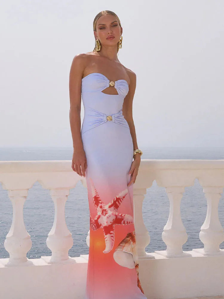 Hollow Slash Neck Sheath Floral Dress