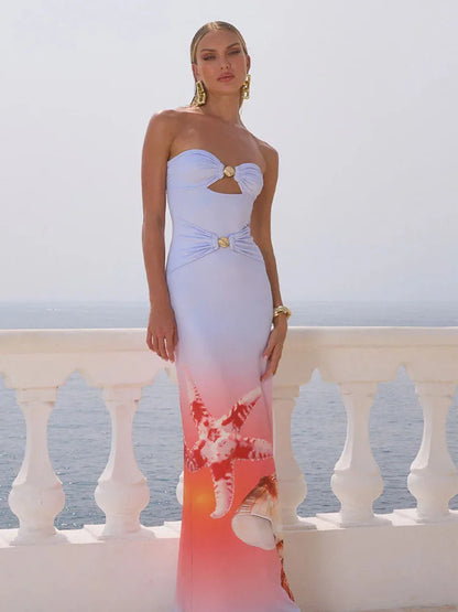 Hollow Slash Neck Sheath Floral Dress