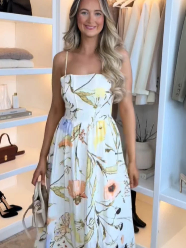 Sleeveless Pleated Slim Floral Dress