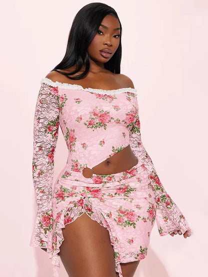 Long Sleeve Backless Hollow Floral Dress