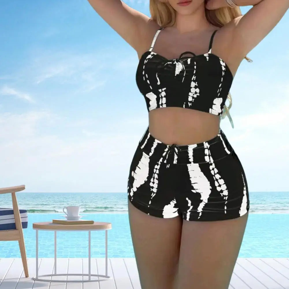 Contrast Lace-up Spaghetti Strap Two Piece Swim Sets
