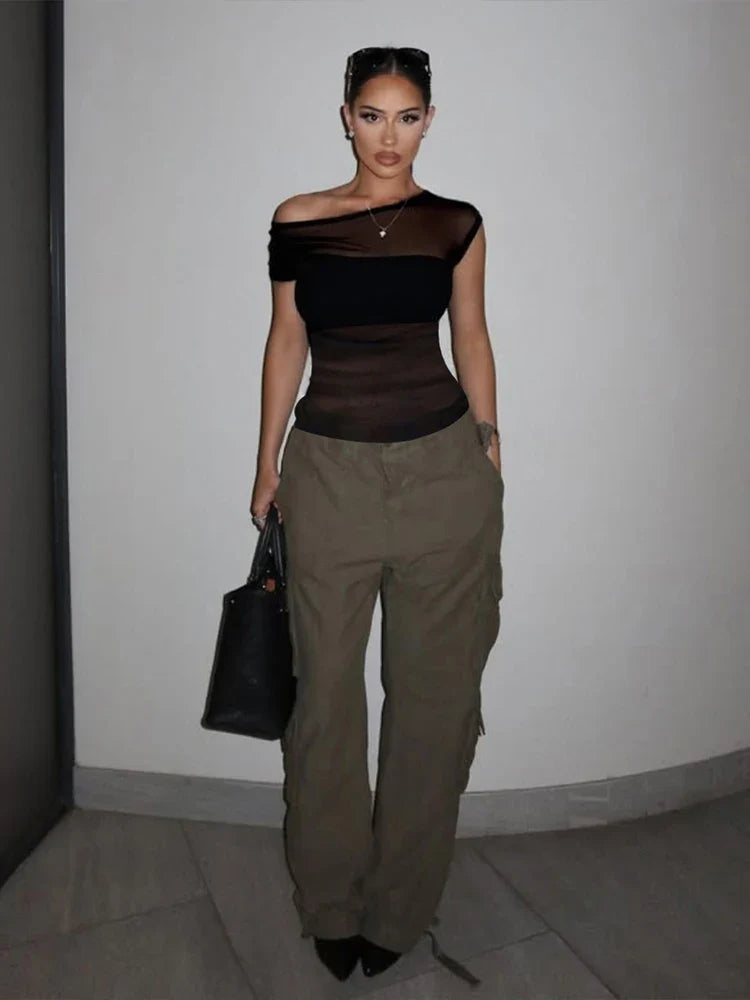 Patchwork Mesh Sheer Top