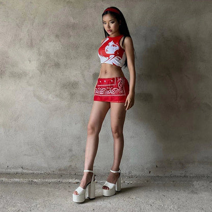 Y2K Vintage Portrait Print Sleeveless Cami Top