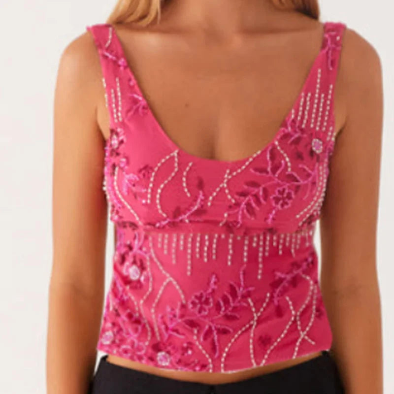 Sequin Sparkly Sleeveless Shirt Cami Top