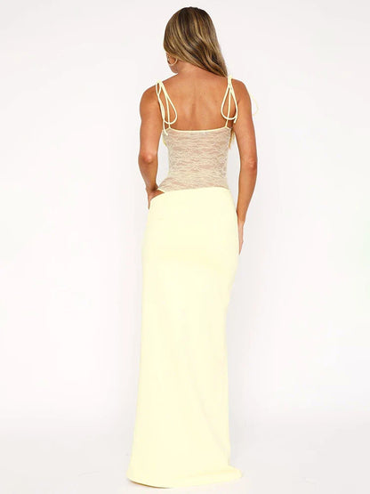 Lace Splice Strap Lace-up Maxi Dress