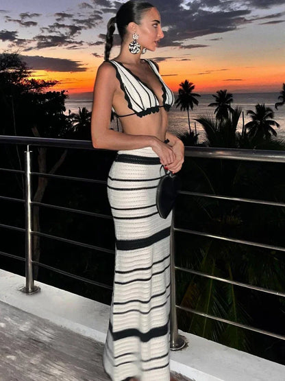 Striped Ruffle Maxi Knit Set