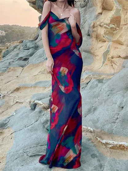 Spaghetti Strap Low Cut Floral Dress