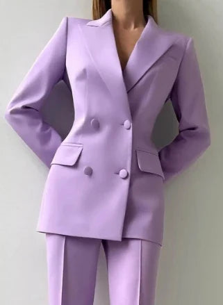 Purple Double Breasted Pant Suit