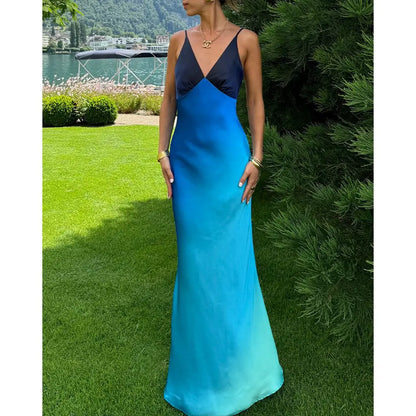 Gradient Contrast Color Adjustable Strap A-line Slip Dress