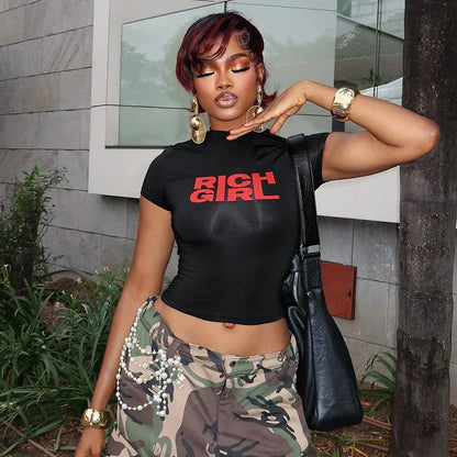 Letter Printed Short Sleeve Crop Top