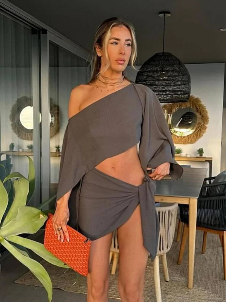 White Cotton Linen Elegant Summer Mini Two Piece Skirt Set