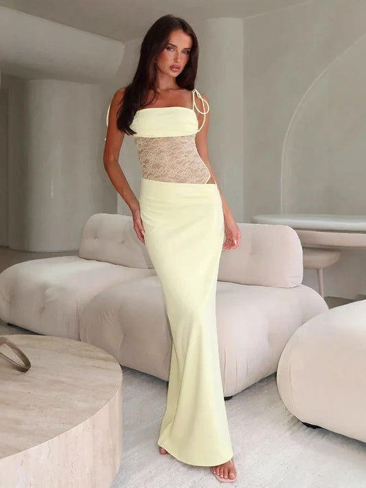 Lace Splice Strap Lace-up Maxi Dress