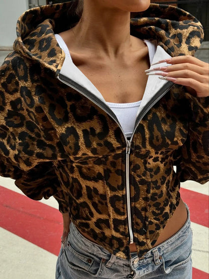 Leopard Binding Waist Hoodie