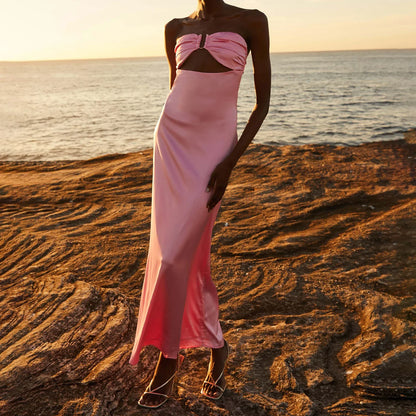 Cutout Tie-up Strapless Floral Dress