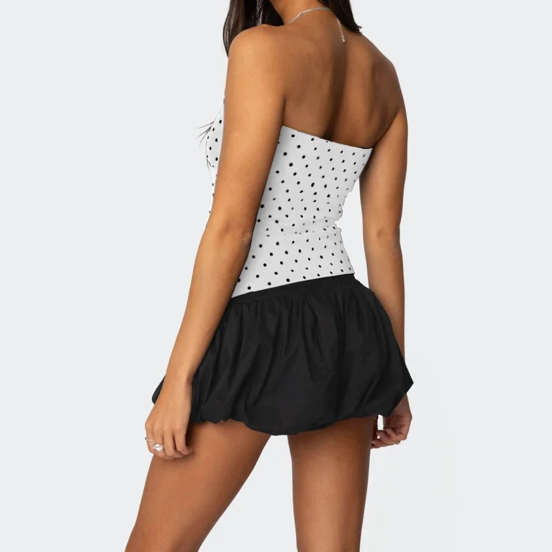 Polka Dot Print Off Shoulder Strapless