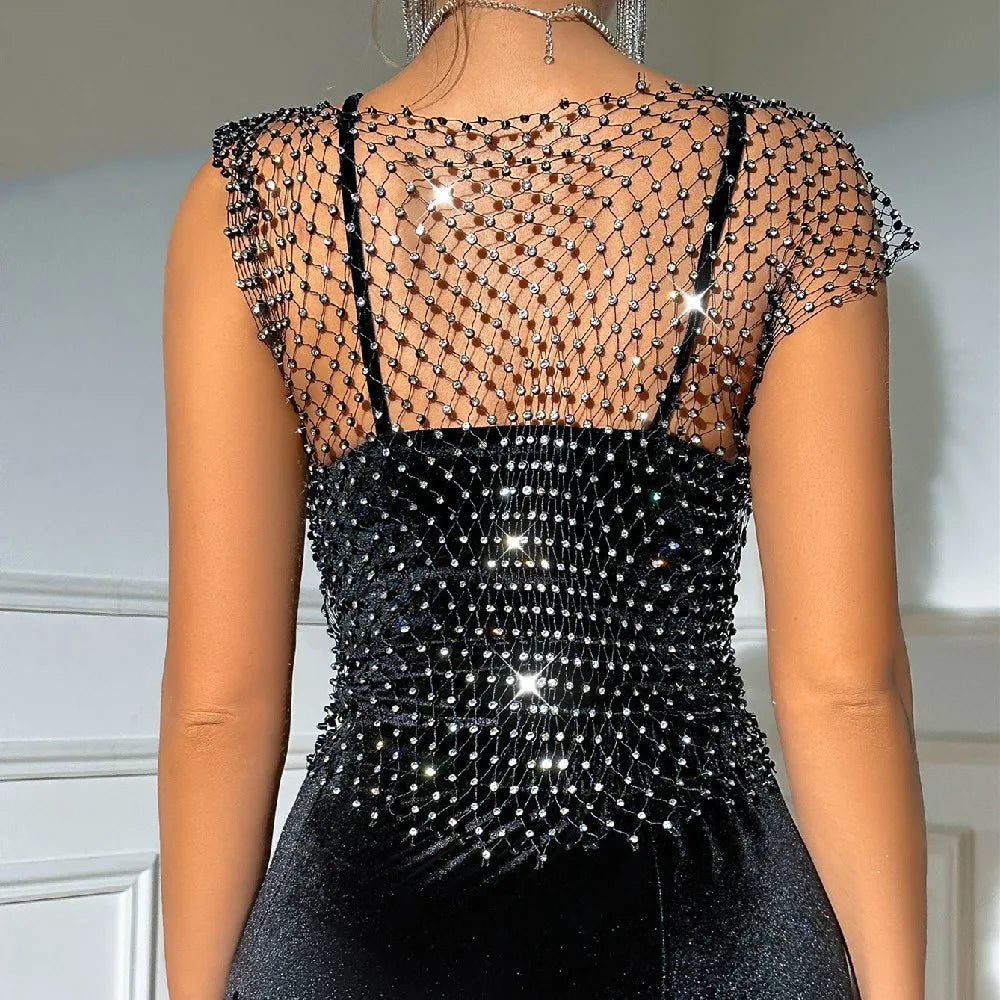 Rhinestone Diamond Net Sheer Top