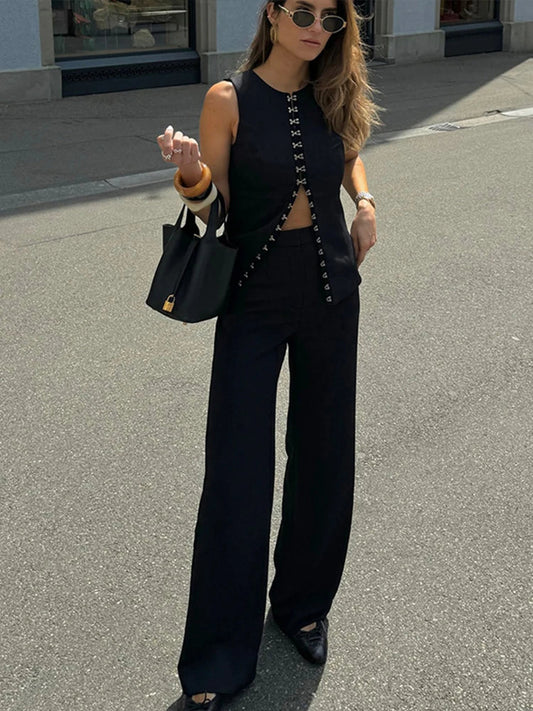 Sleeveless Vest Straight Pant Suit