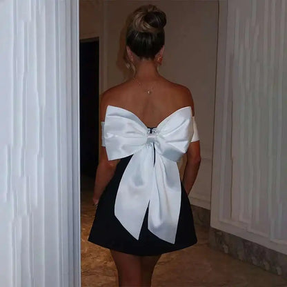 Pearl Bow Waist Wrap Backless Mini Dress