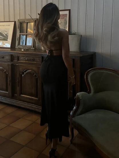 Halter Metal Backless Midi Dress