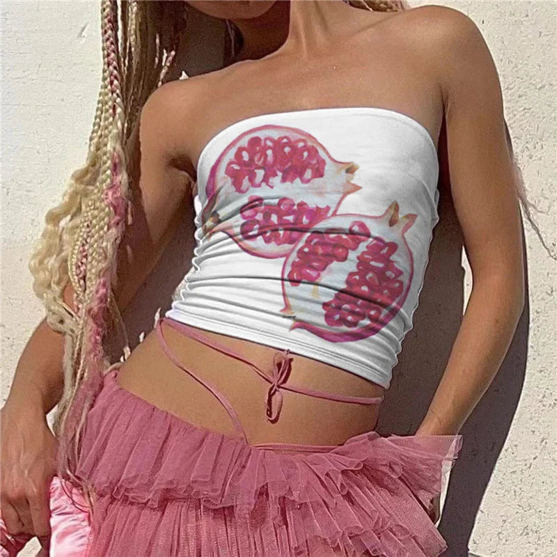 Flower Print Boat Neck Strapless