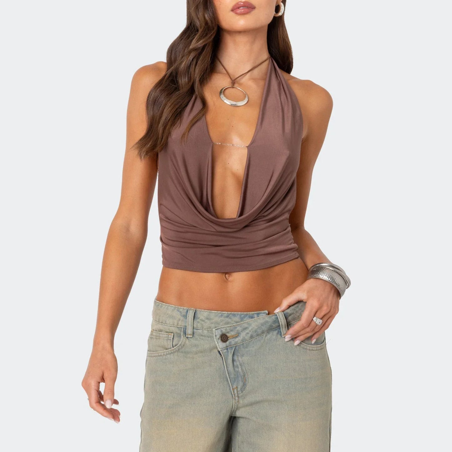 Sexy Halter Deep V Neck Backless Y2K Cami Top