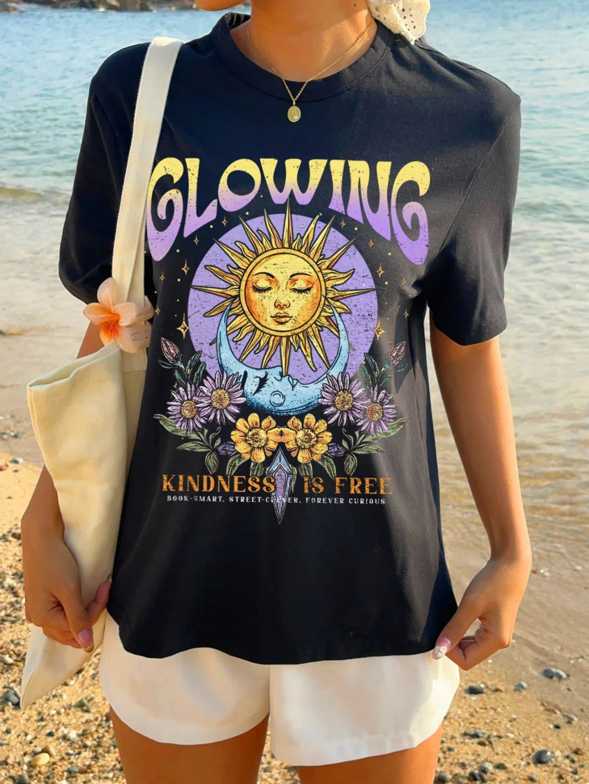 Sun God Print Minimalist T-shirt