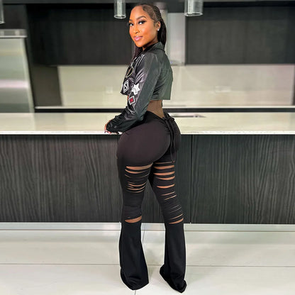 Cropped Leather Varsity Jacket