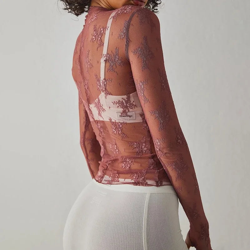 Sexy Mesh Long Sleeve Sheer Top